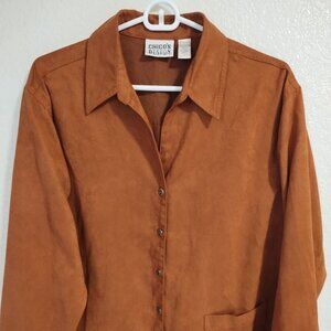 Chico's:  Soft Suede-Feel Copper Brown Button-Down Top
